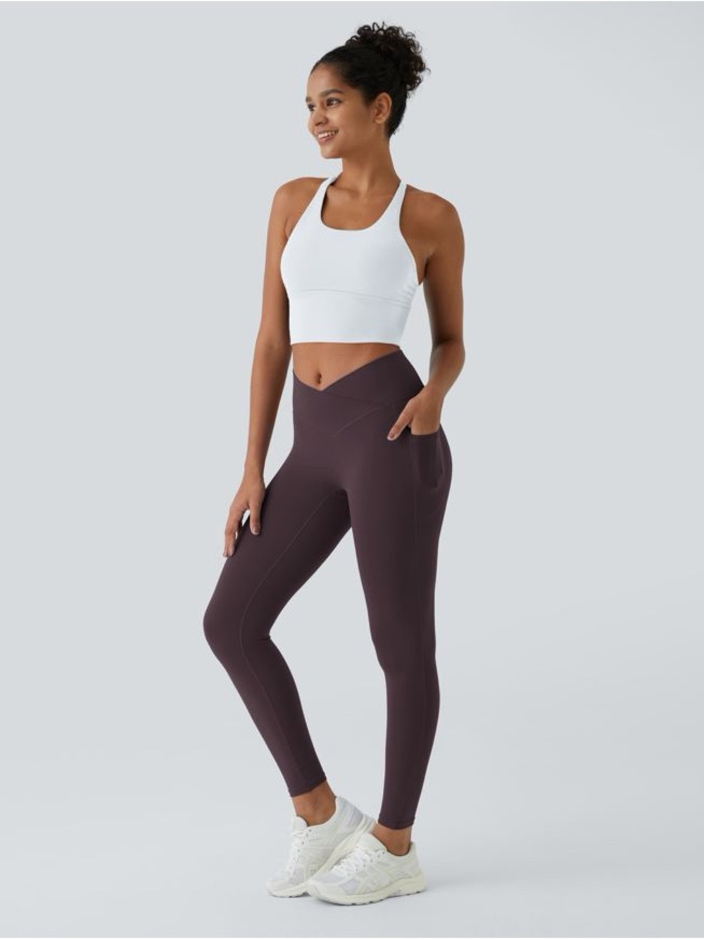 HALARA | High-Waist Cross-Over Leggings with Pockets | Dusky Evening Purple